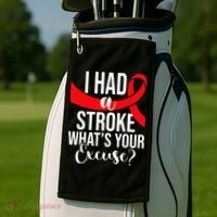 I Had A Stroke Stroke Survivor Red Awareness Ribbon Golf Towel thumb 2