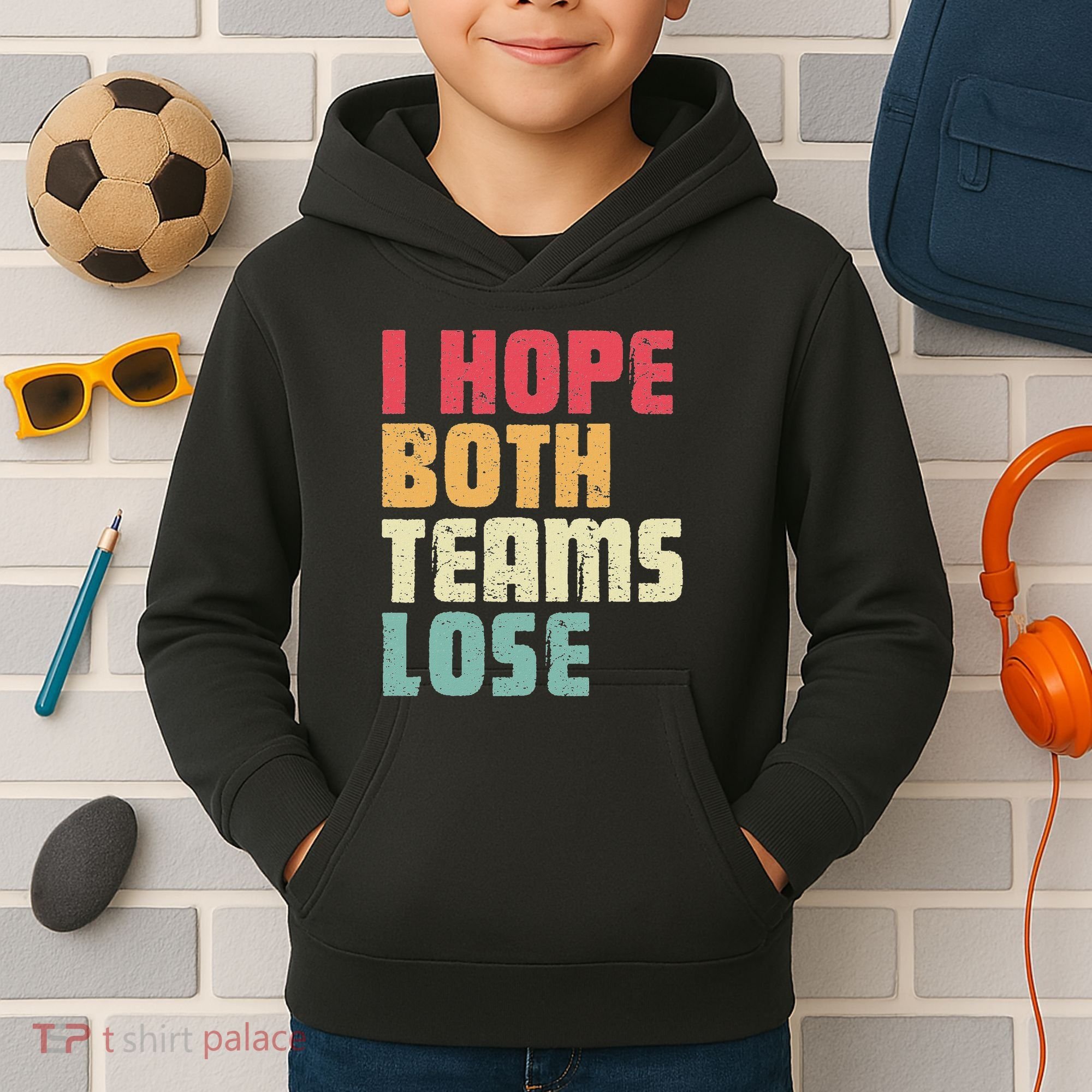 I Hope Both Teams Lose Funny American Football Kids Hoodie