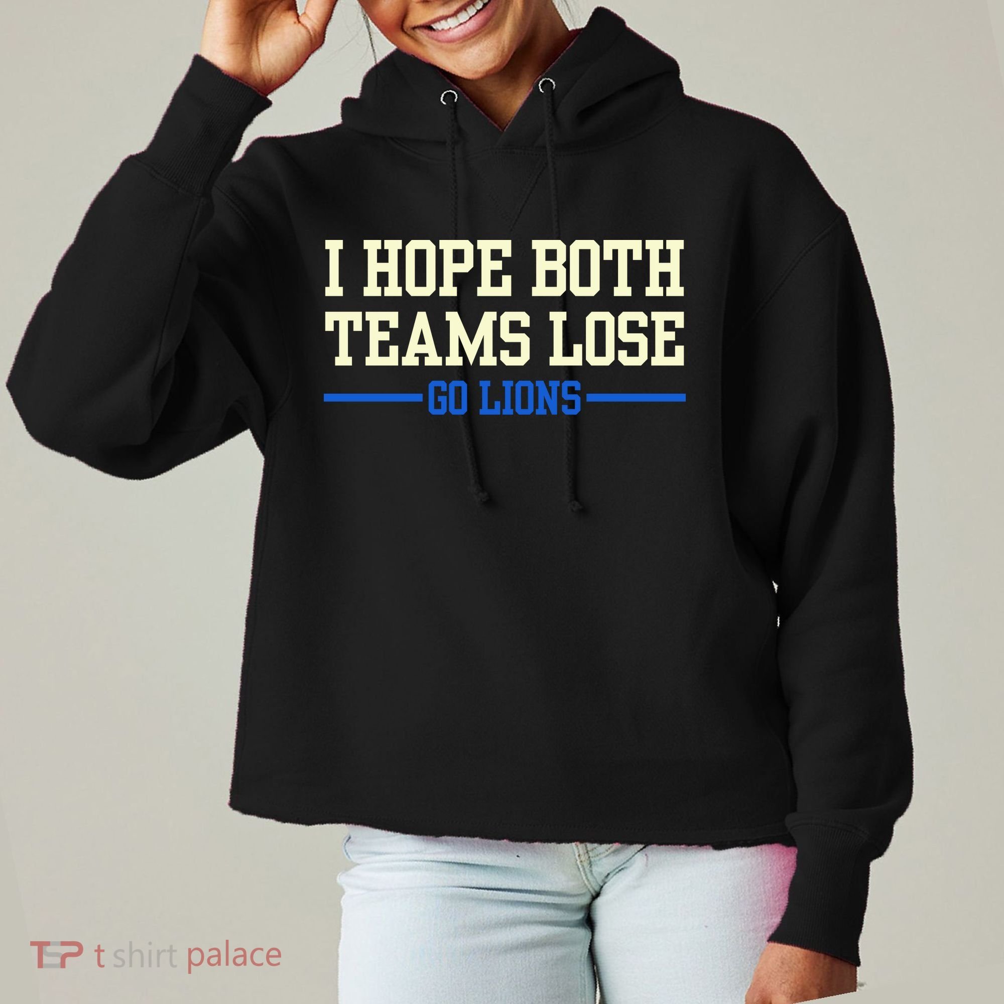 I Hope Both Teams Lose Go Lions Funny Sports Ladies Heavyweight Boxy Pullover Hoodie