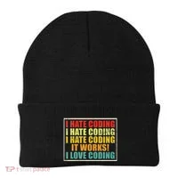 I Hate Coding It Works I Love Coding Funny Programmer Beanie thumb 0