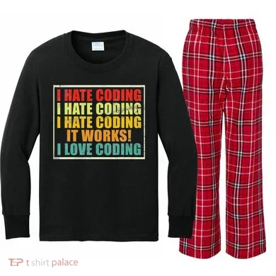 I Hate Coding It Works I Love Coding Funny Programmer Kids Long Sleeve Plaid Pajama Set