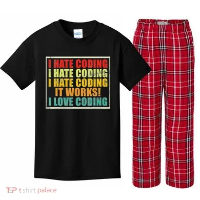 I Hate Coding It Works I Love Coding Funny Programmer Kids Plaid Pajama Set