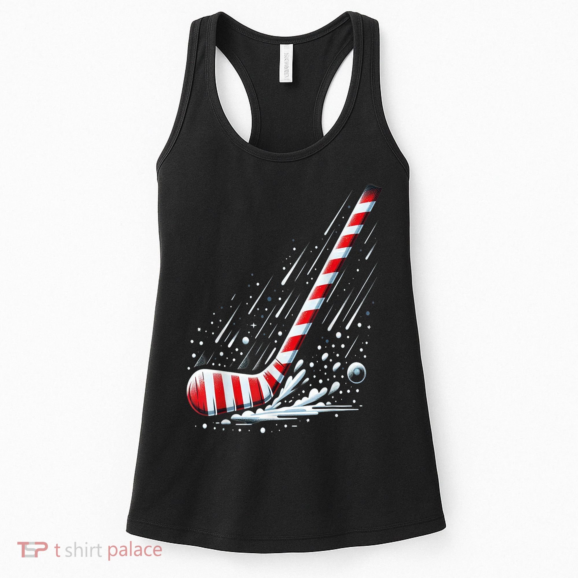 Ice Hockey Christmas Candy Cane Hockey Stick Funny Xmas Gift Women's Tank Top