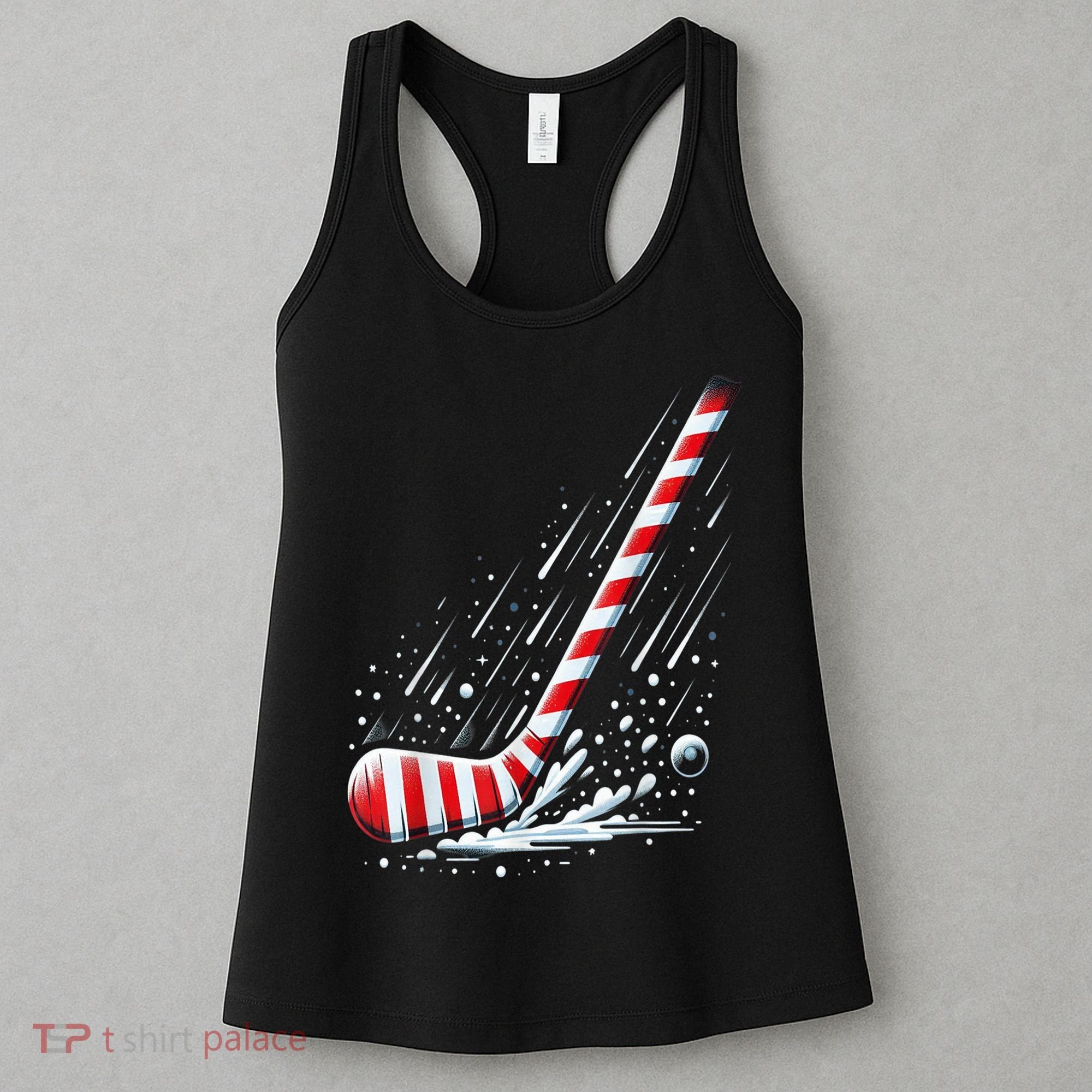 Ice Hockey Christmas Candy Cane Hockey Stick Funny Xmas Gift Women's Tank Top