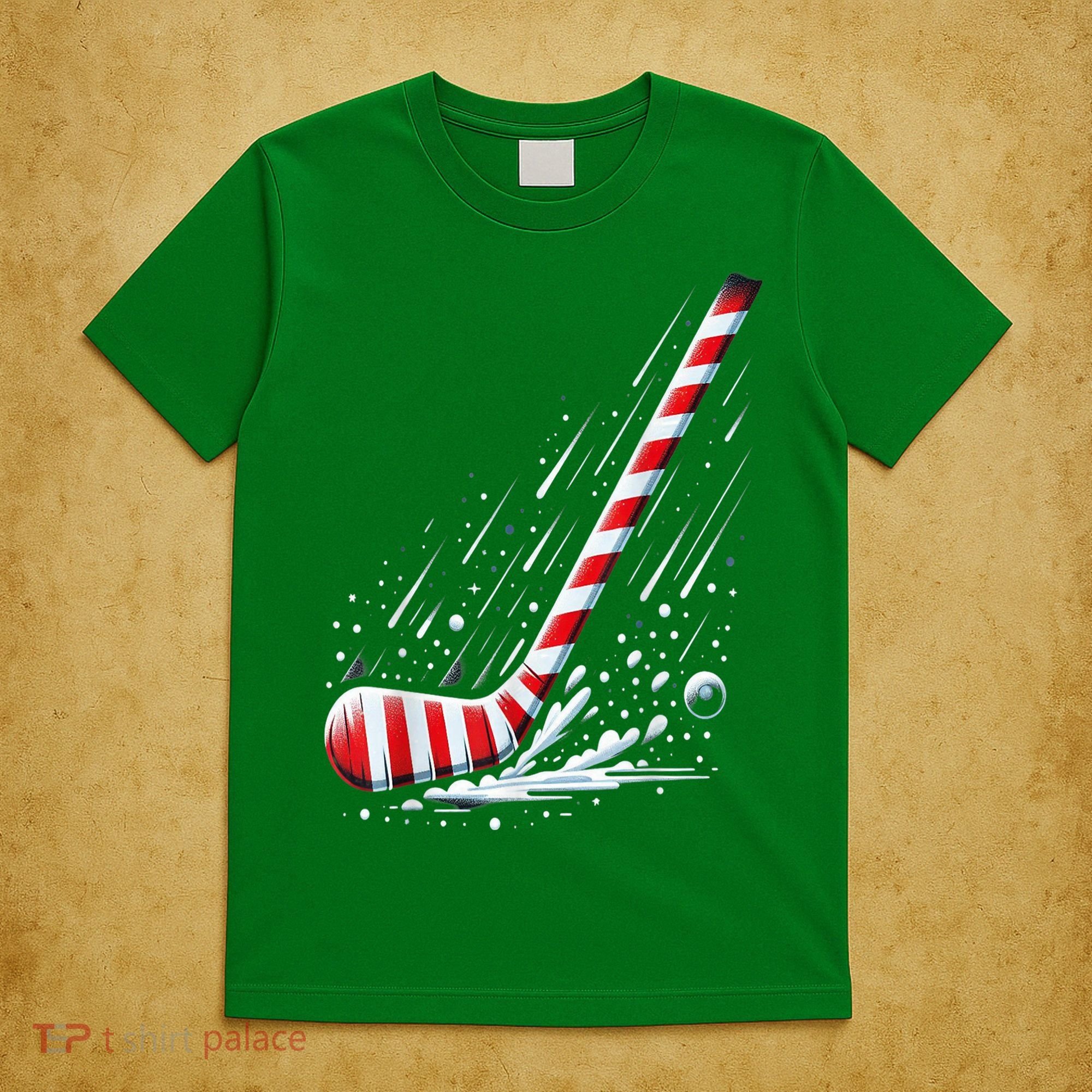Ice Hockey Christmas Candy Cane Hockey Stick Funny Xmas Gift T-Shirt