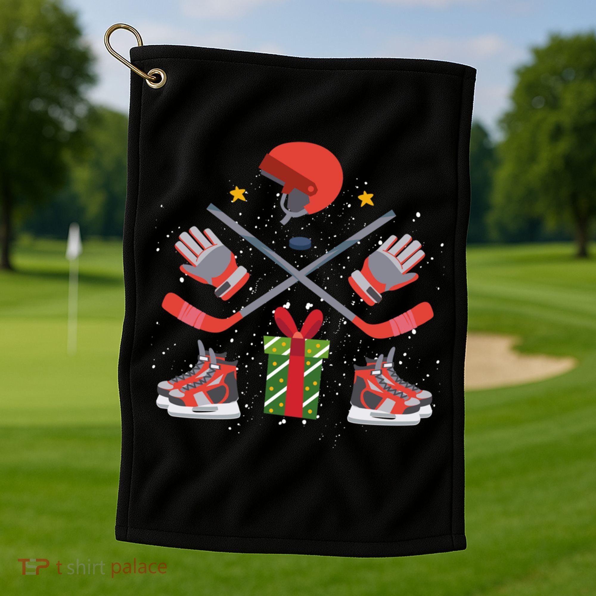 Ice Hockey Christmas Tree Ornats Funny Xmas Gift Golf Towel