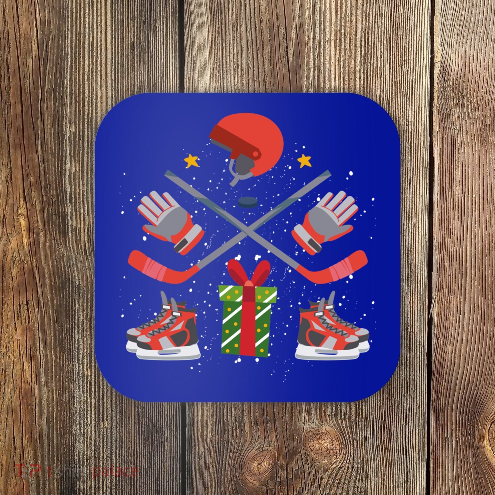 Ice Hockey Christmas Tree Ornats Funny Xmas Gift Coaster