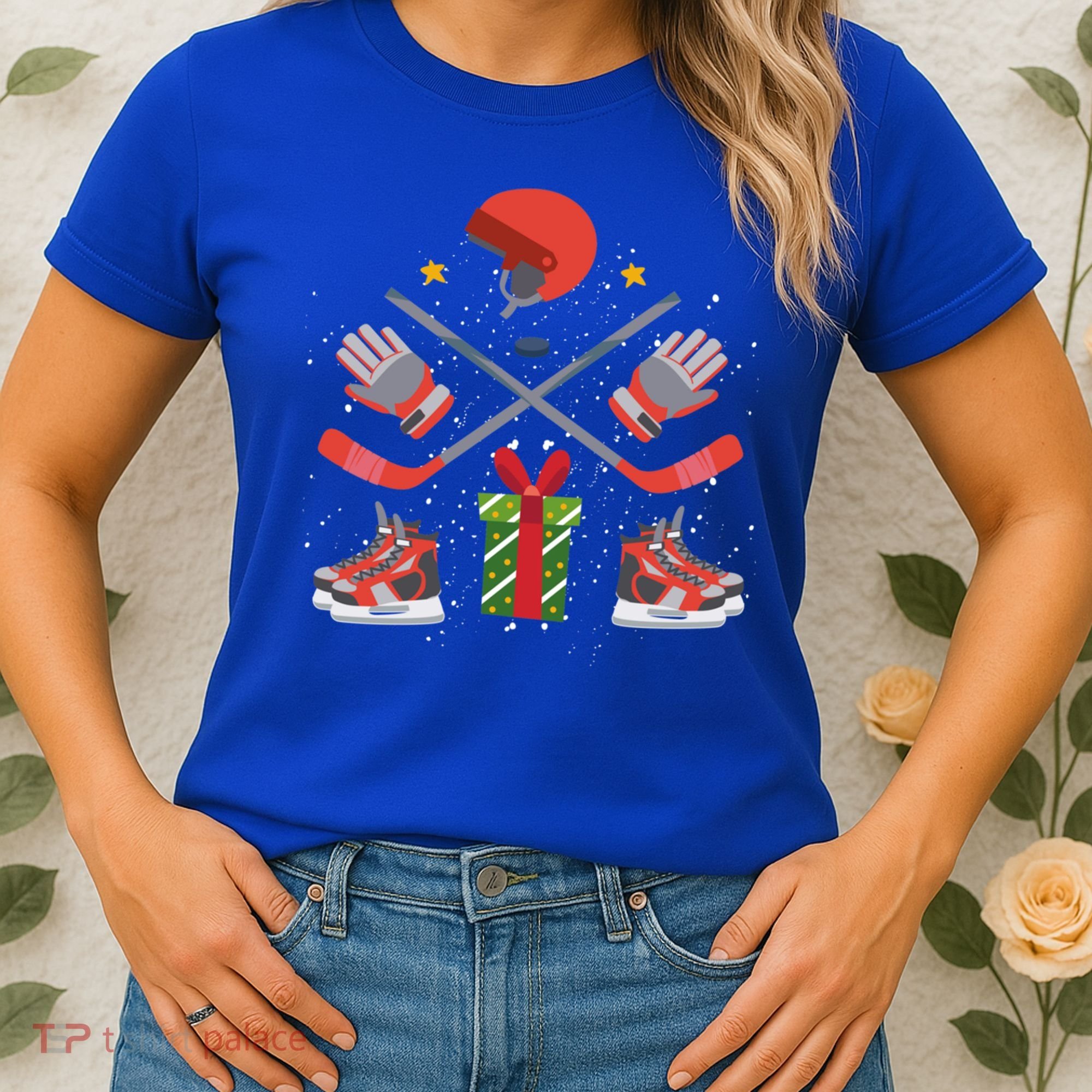 Ice Hockey Christmas Tree Ornats Funny Xmas Gift Women's T-Shirt