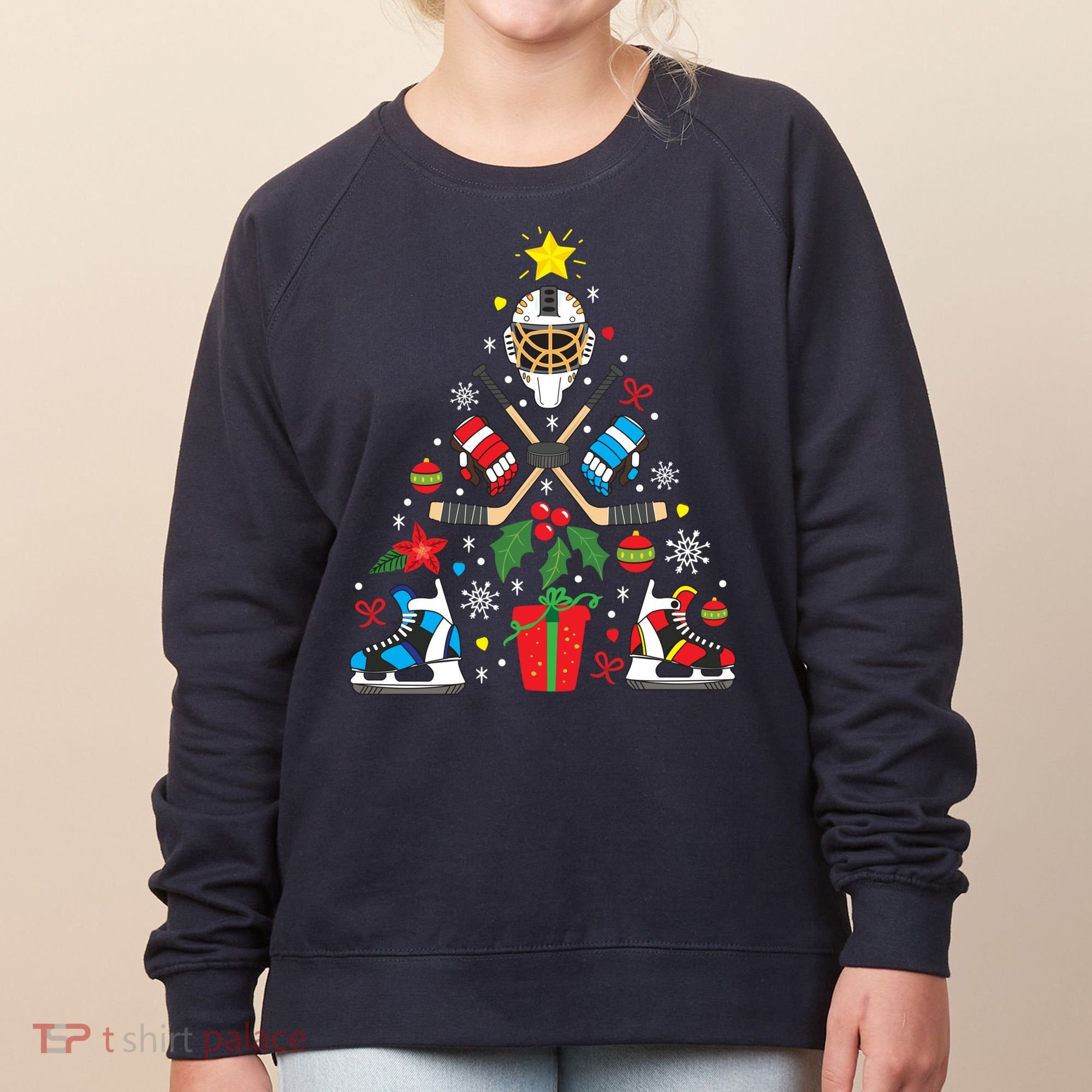 Ice Hockey Christmas Ornament Tree Funny Xmas Gift Boy Women's Sweatshirt