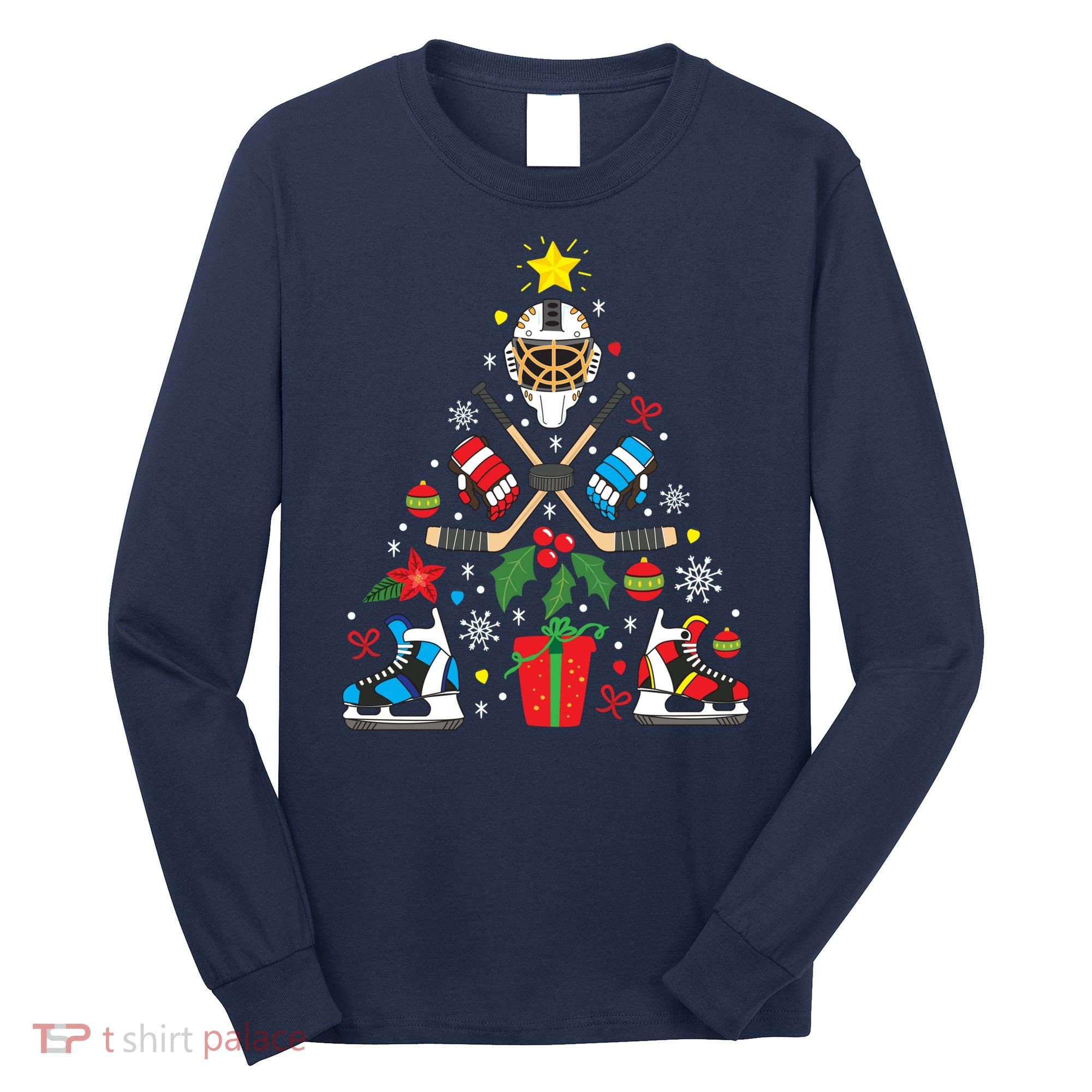 Ice Hockey Christmas Ornament Tree Funny Xmas Gift Boy Long Sleeve Shirt