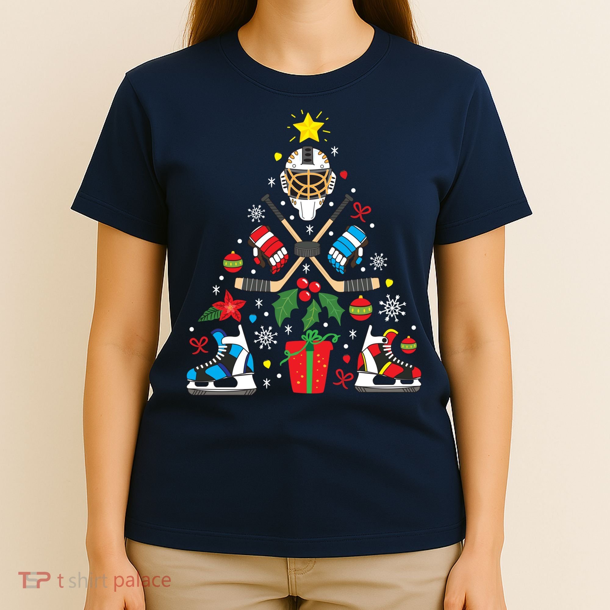 Ice Hockey Christmas Ornament Tree Funny Xmas Gift Boy T-Shirt