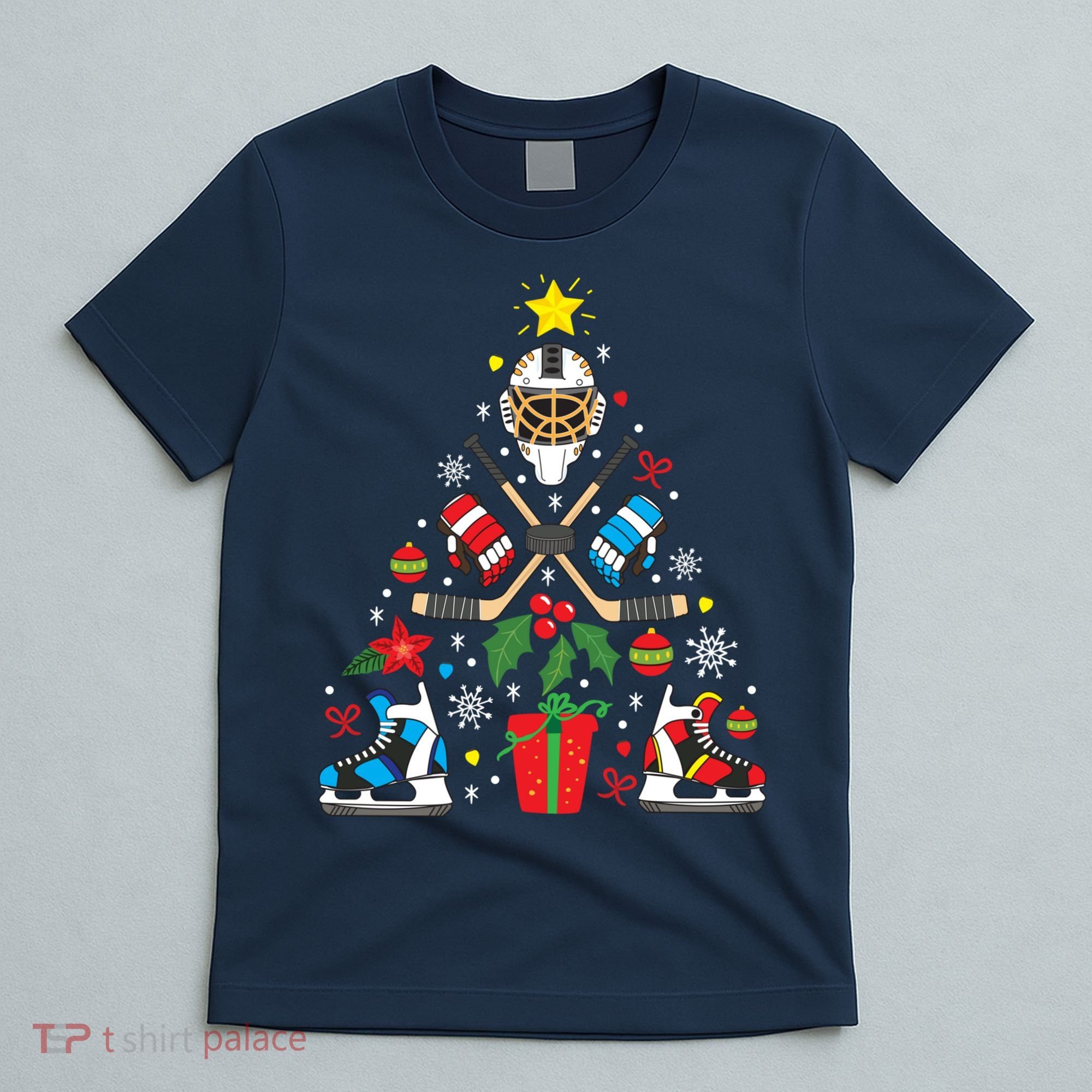 Ice Hockey Christmas Ornament Tree Funny Xmas Gift Boy T-Shirt