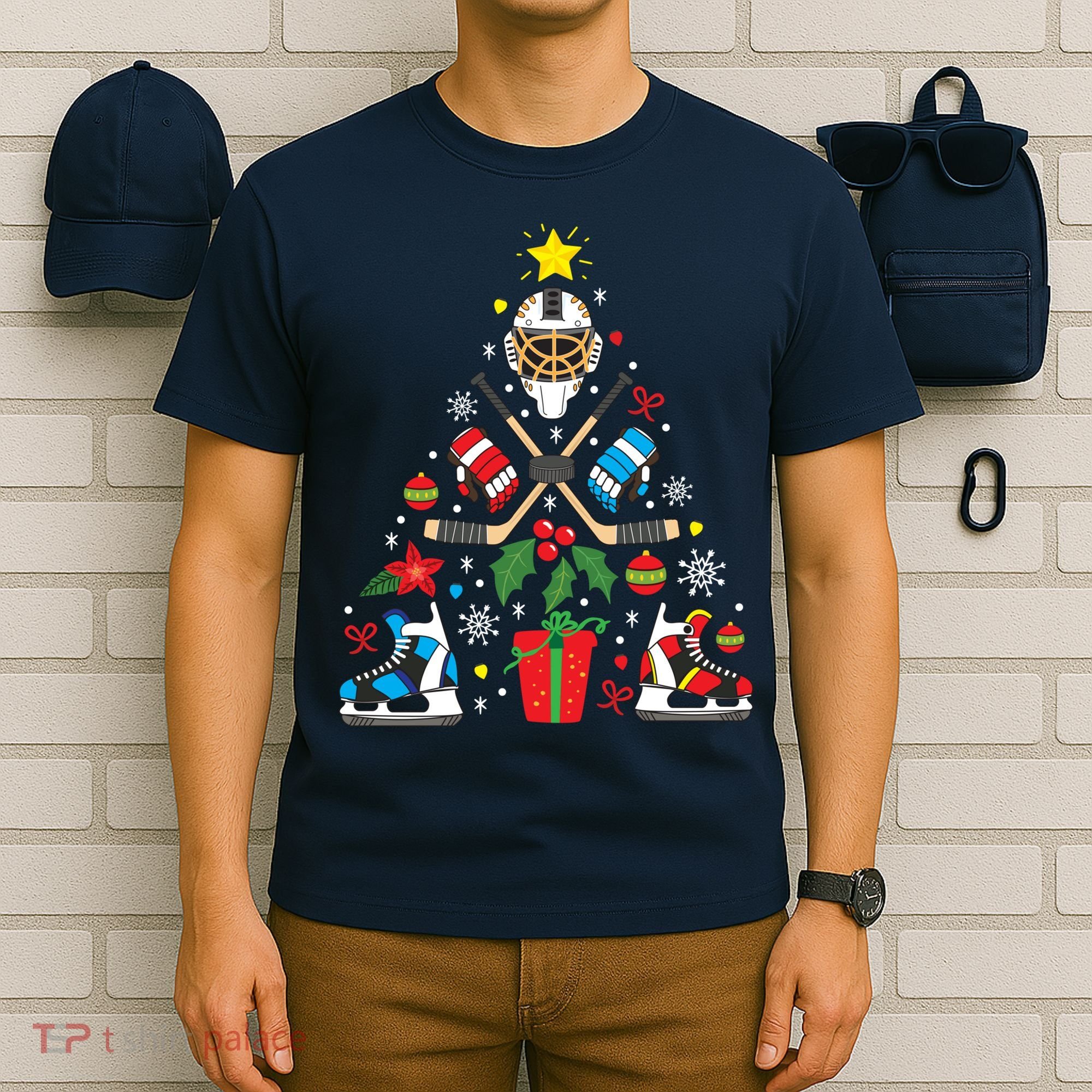 Ice Hockey Christmas Ornament Tree Funny Xmas Gift Boy T-Shirt