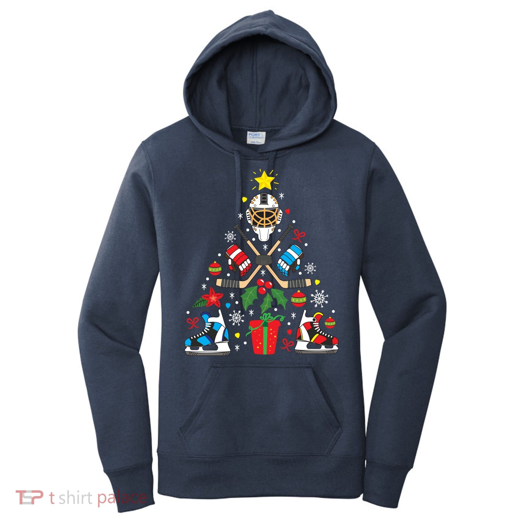 Ice Hockey Christmas Ornament Tree Funny Xmas Gift Boy Women's Hoodie