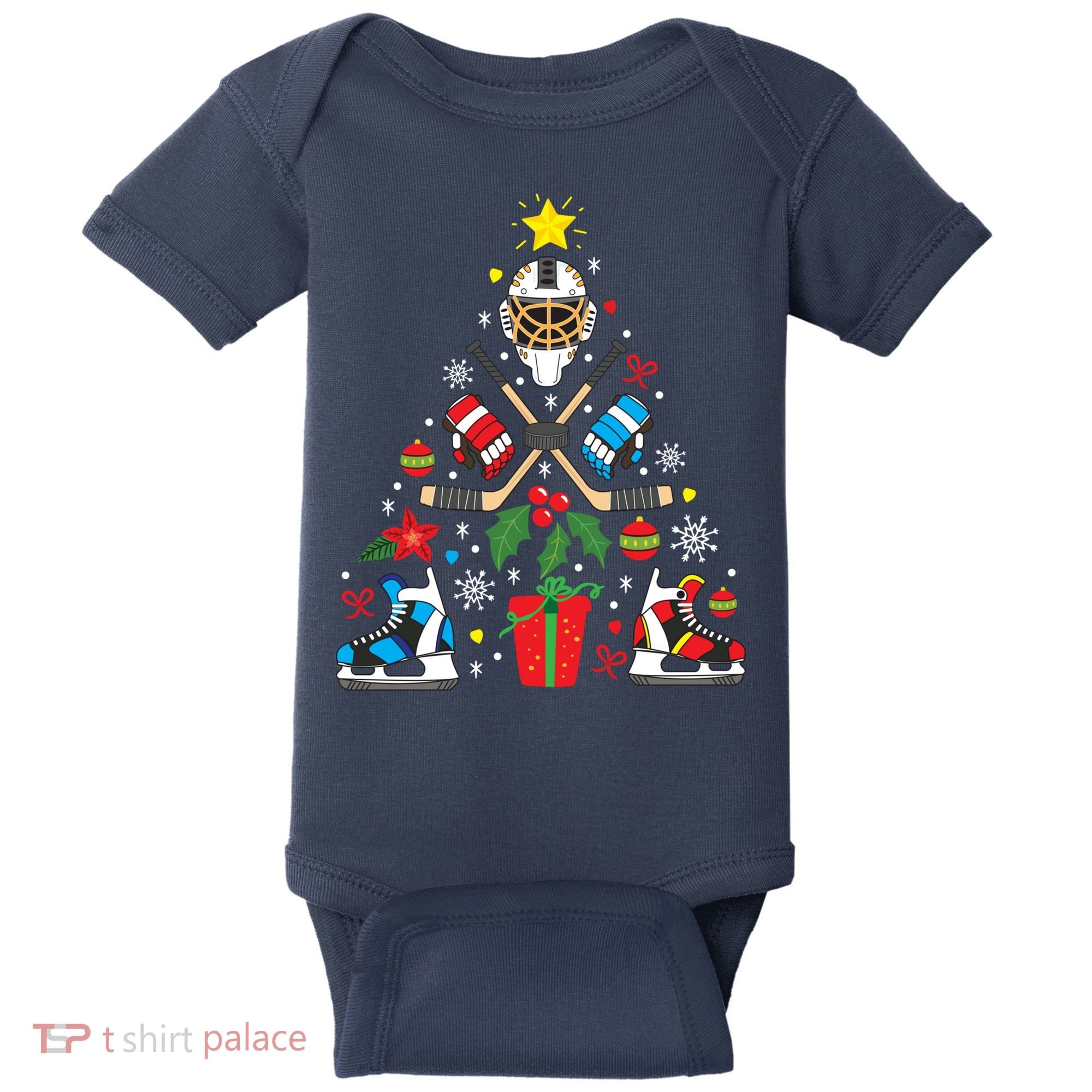 Ice Hockey Christmas Ornament Tree Funny Xmas Gift Boy Baby Bodysuit