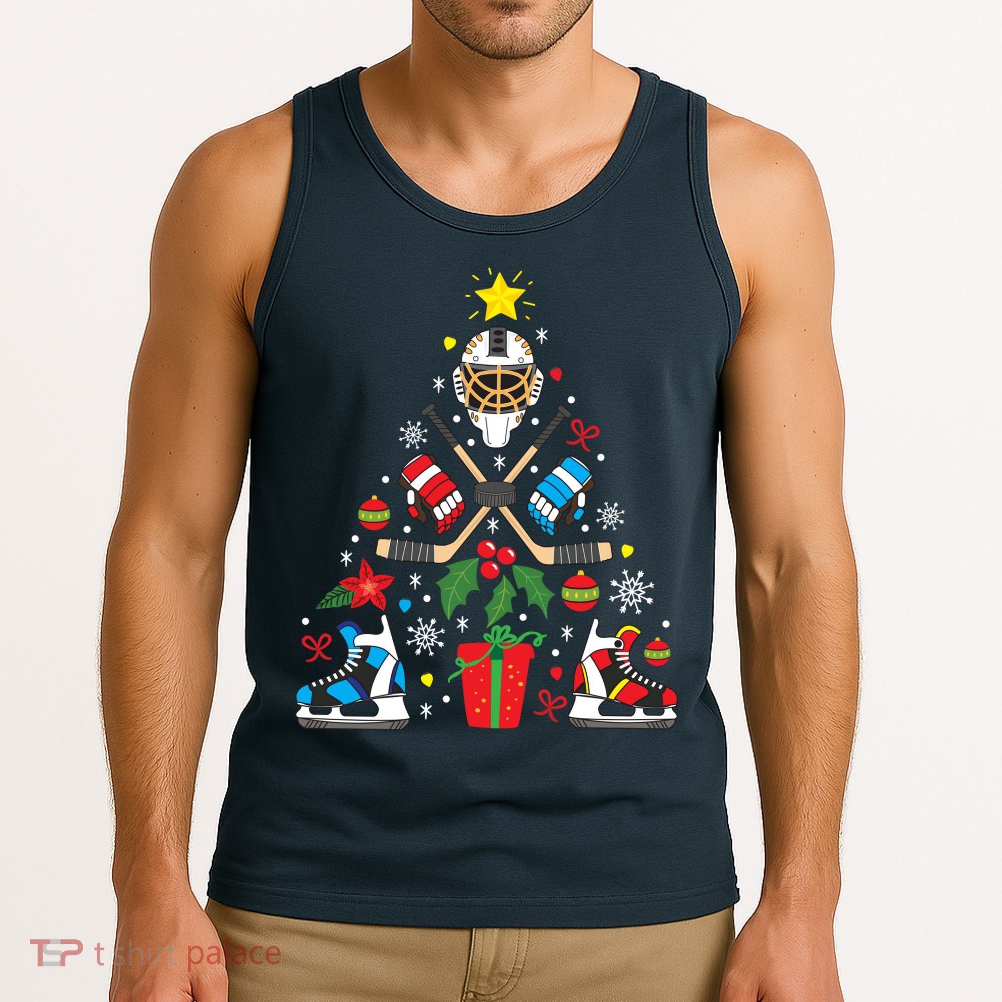 Ice Hockey Christmas Ornament Tree Funny Xmas Gift Boy Tank Top