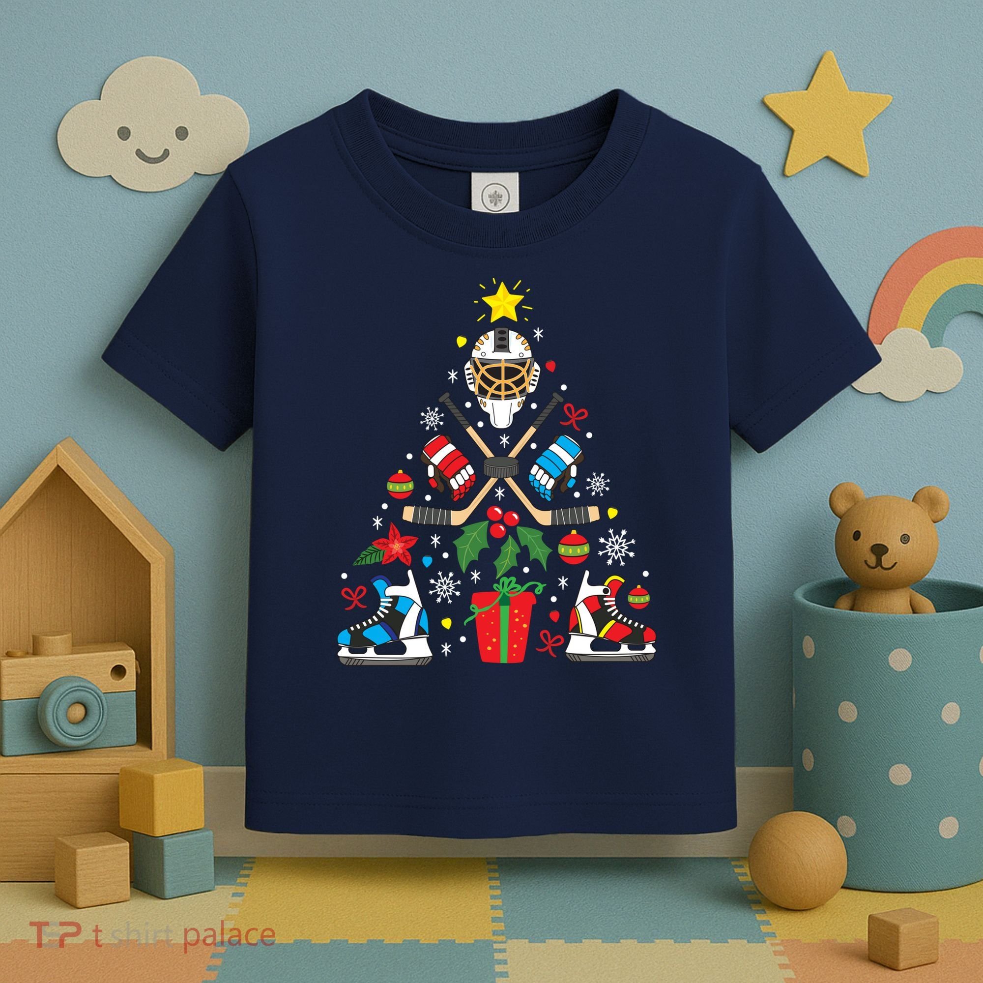 Ice Hockey Christmas Ornament Tree Funny Xmas Gift Boy Toddler T-Shirt