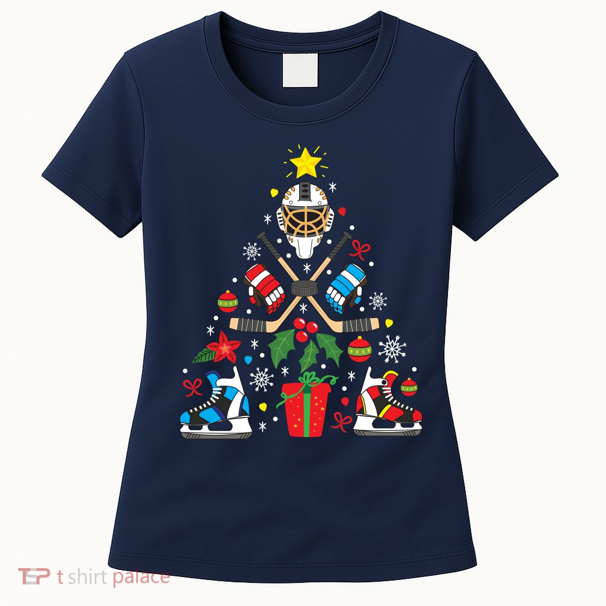 Ice Hockey Christmas Ornament Tree Funny Xmas Gift Boy Women's T-Shirt