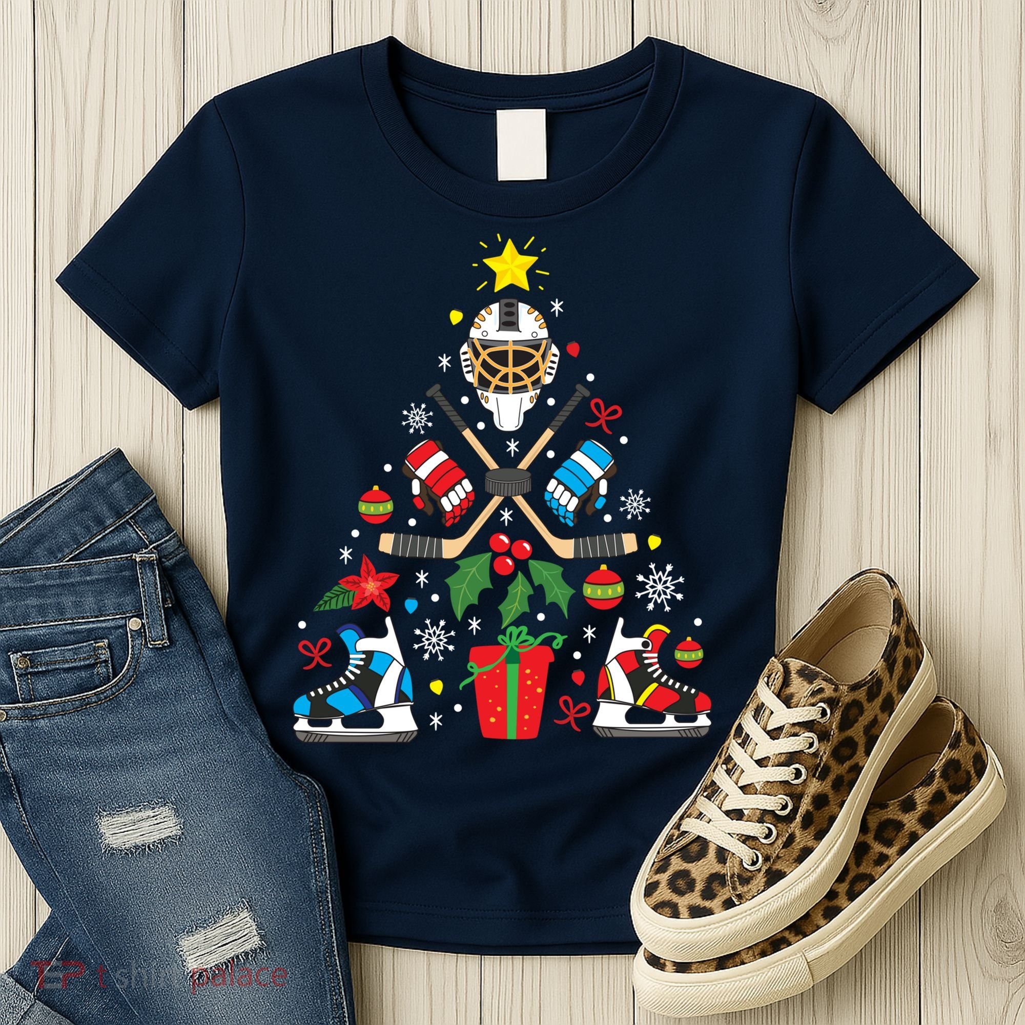 Ice Hockey Christmas Ornament Tree Funny Xmas Gift Boy Women's T-Shirt