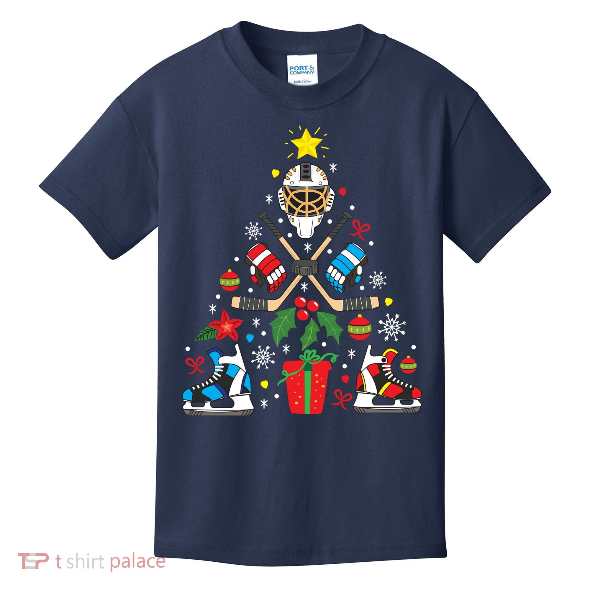 Ice Hockey Christmas Ornament Tree Funny Xmas Gift Boy Kids T-Shirt