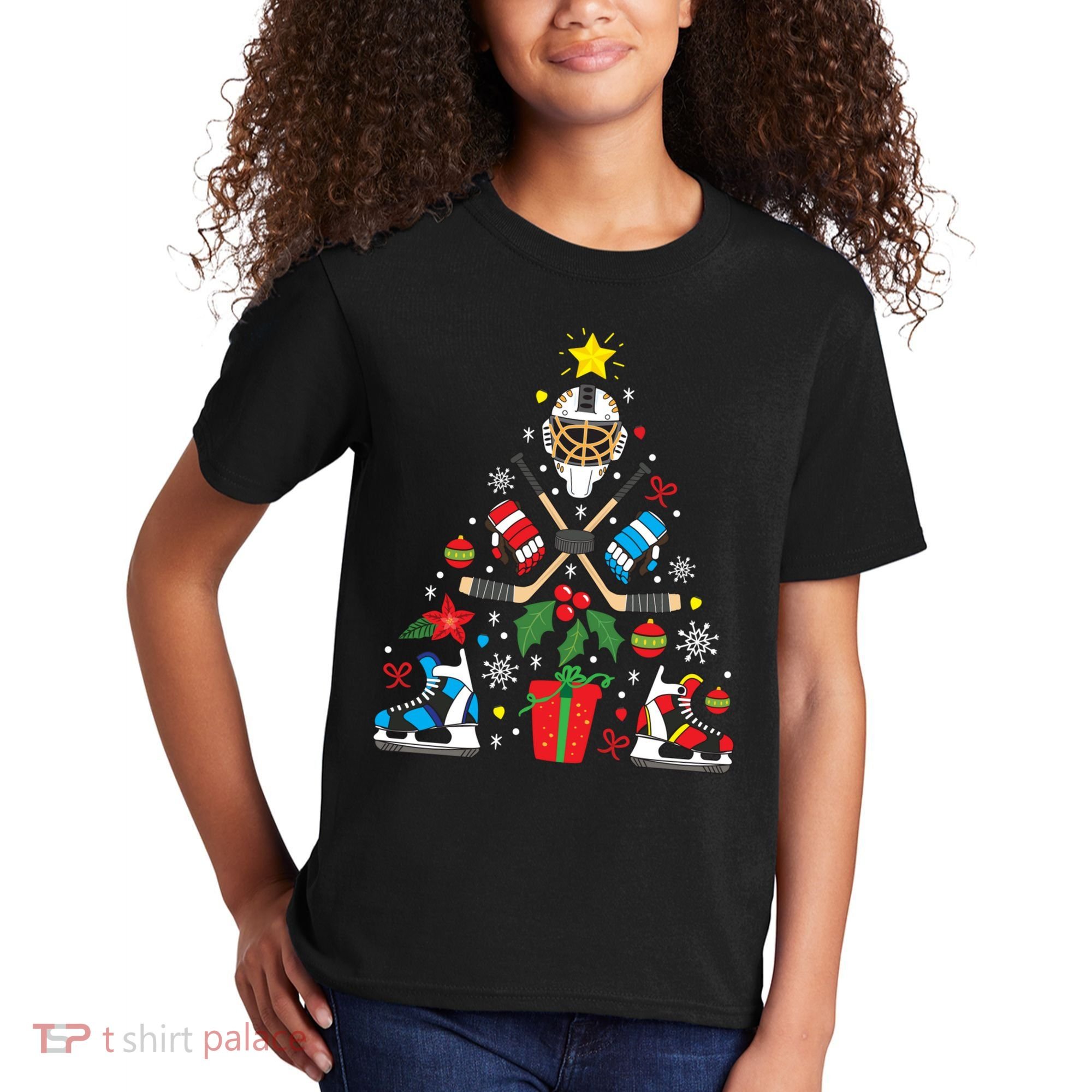 Ice Hockey Christmas Ornament Tree Funny Xmas Gift Boy Kids T-Shirt