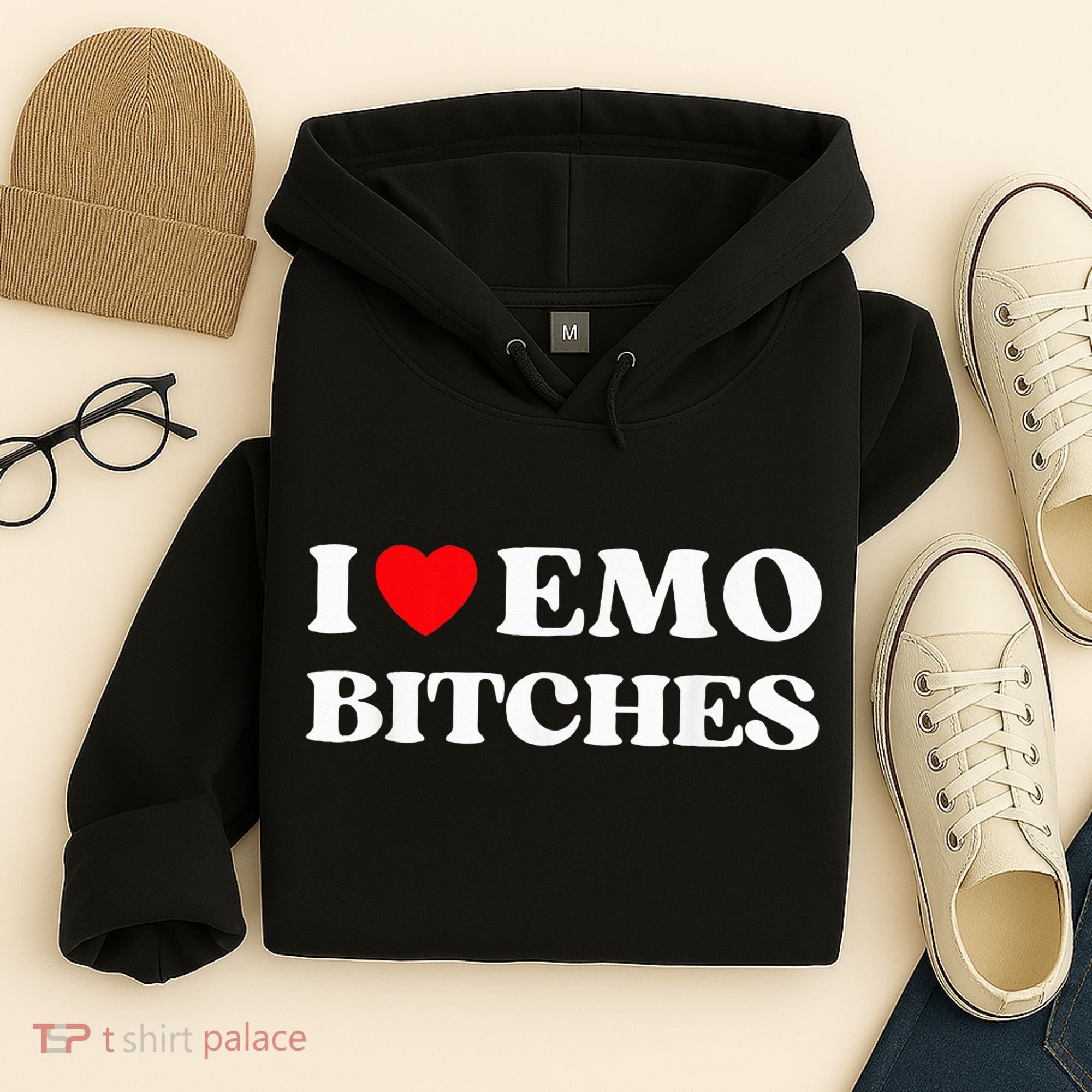 I Heart Emo Bitches Funny Quote Red Heart Emo Girl Style Hoodie