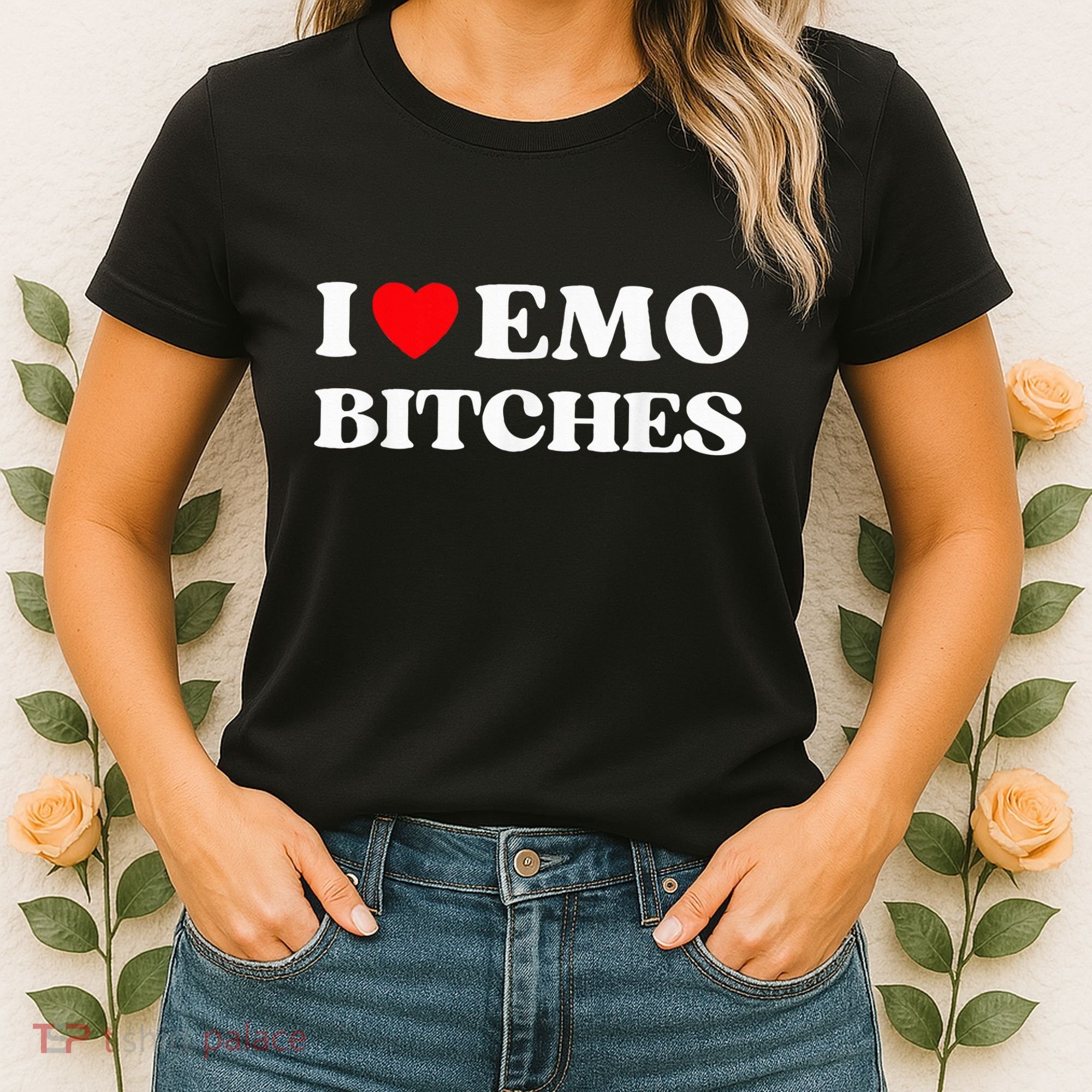 I Heart Emo Bitches Funny Quote Red Heart Emo Girl Style Women's T-Shirt