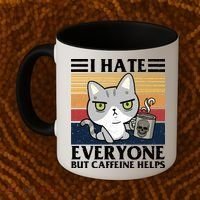 I Hate Everyone But Caffeine Helps Funny Cat Coffee Mug thumb 2