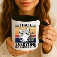 I Hate Everyone But Caffeine Helps Funny Cat Coffee Mug thumb 3