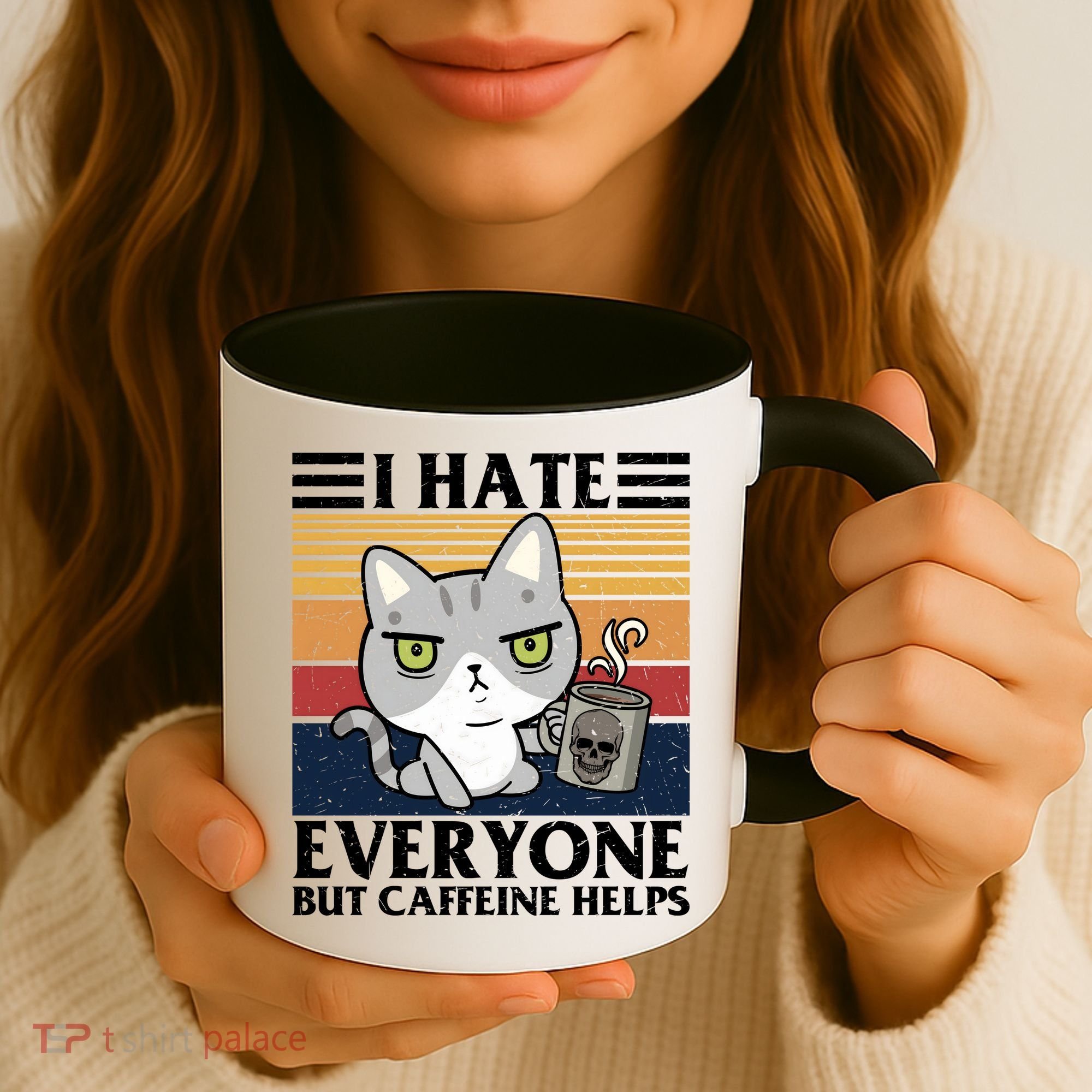 I Hate Everyone But Caffeine Helps Funny Cat Coffee Mug