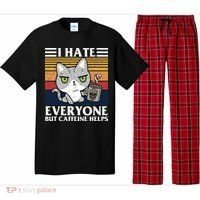 I Hate Everyone But Caffeine Helps Funny Cat Pajama Set thumb 0