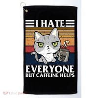 I Hate Everyone But Caffeine Helps Funny Cat Golf Towel thumb 0