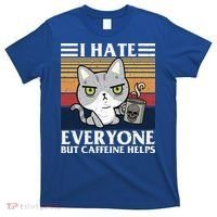 I Hate Everyone But Caffeine Helps Funny Cat T-Shirt thumb 0