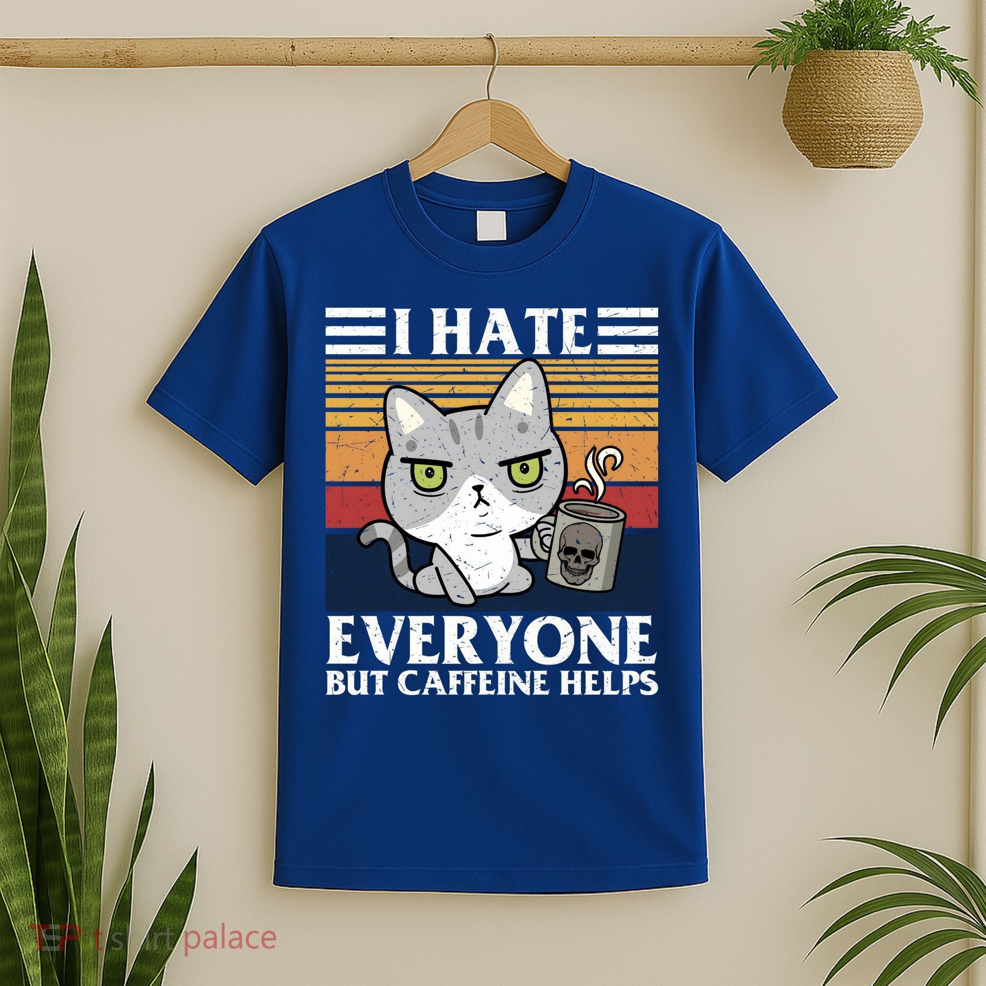 I Hate Everyone But Caffeine Helps Funny Cat T-Shirt