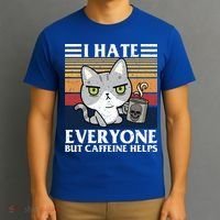 I Hate Everyone But Caffeine Helps Funny Cat T-Shirt thumb 3