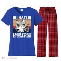 I Hate Everyone But Caffeine Helps Funny Cat Women's Flannel Pajama Set thumb 0