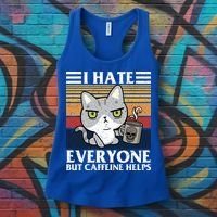I Hate Everyone But Caffeine Helps Funny Cat Women's Tank Top thumb 3