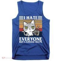 I Hate Everyone But Caffeine Helps Funny Cat Tank Top thumb 0