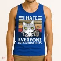 I Hate Everyone But Caffeine Helps Funny Cat Tank Top thumb 3