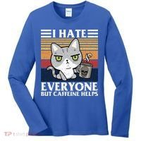 I Hate Everyone But Caffeine Helps Funny Cat Women's Long Sleeve Shirt thumb 0