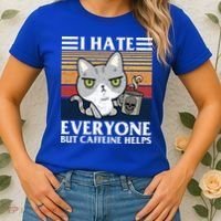 I Hate Everyone But Caffeine Helps Funny Cat Women's T-Shirt thumb 2
