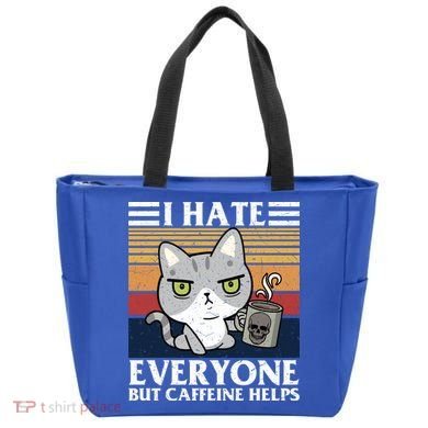 I Hate Everyone But Caffeine Helps Funny Cat Tote Bag