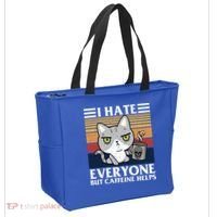 I Hate Everyone But Caffeine Helps Funny Cat Tote Bag thumb 2