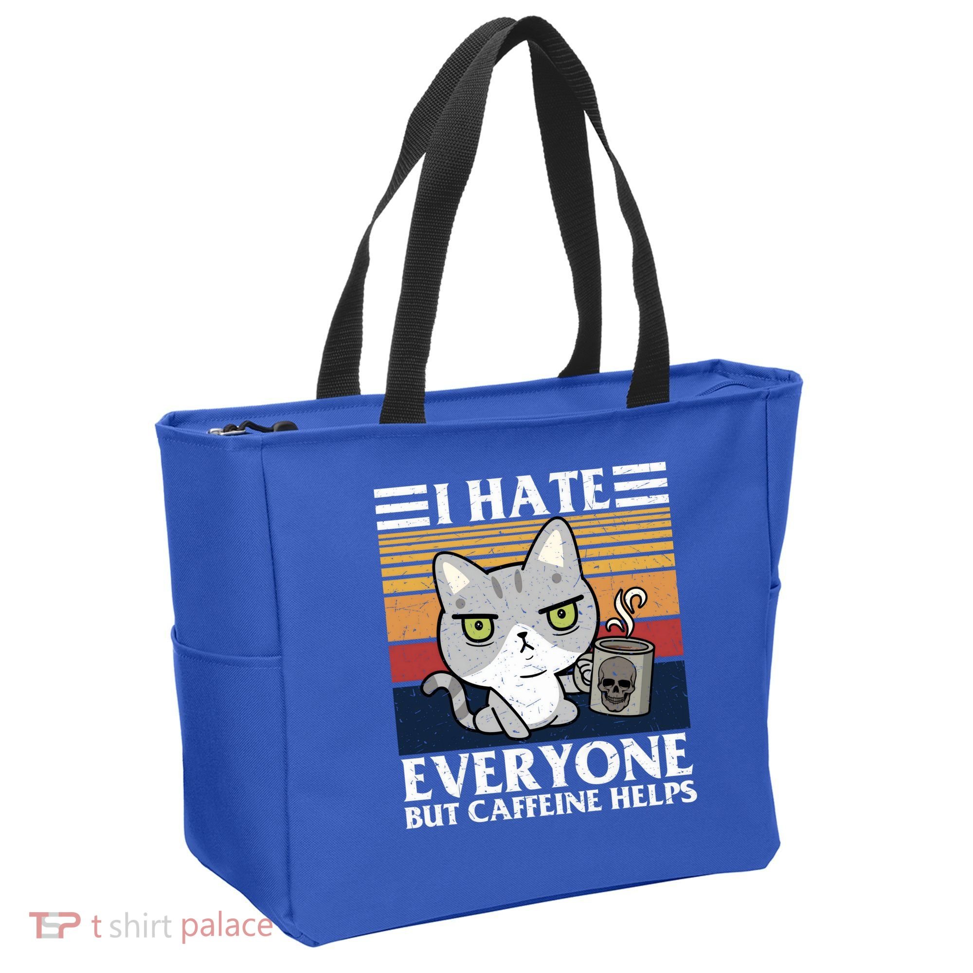I Hate Everyone But Caffeine Helps Funny Cat Tote Bag