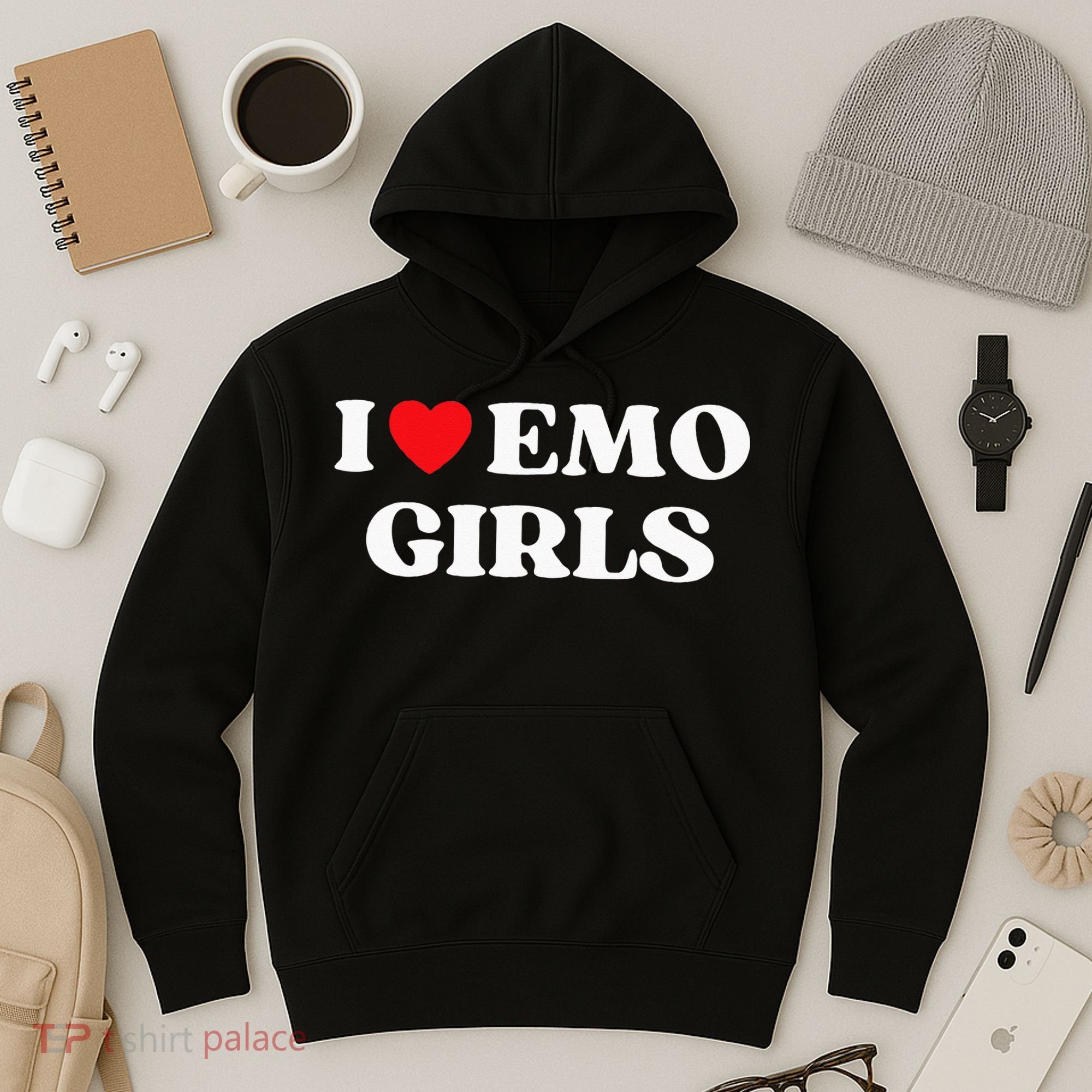 I Heart Emo Funny Quote Red Heart Emo Girl Style Hoodie