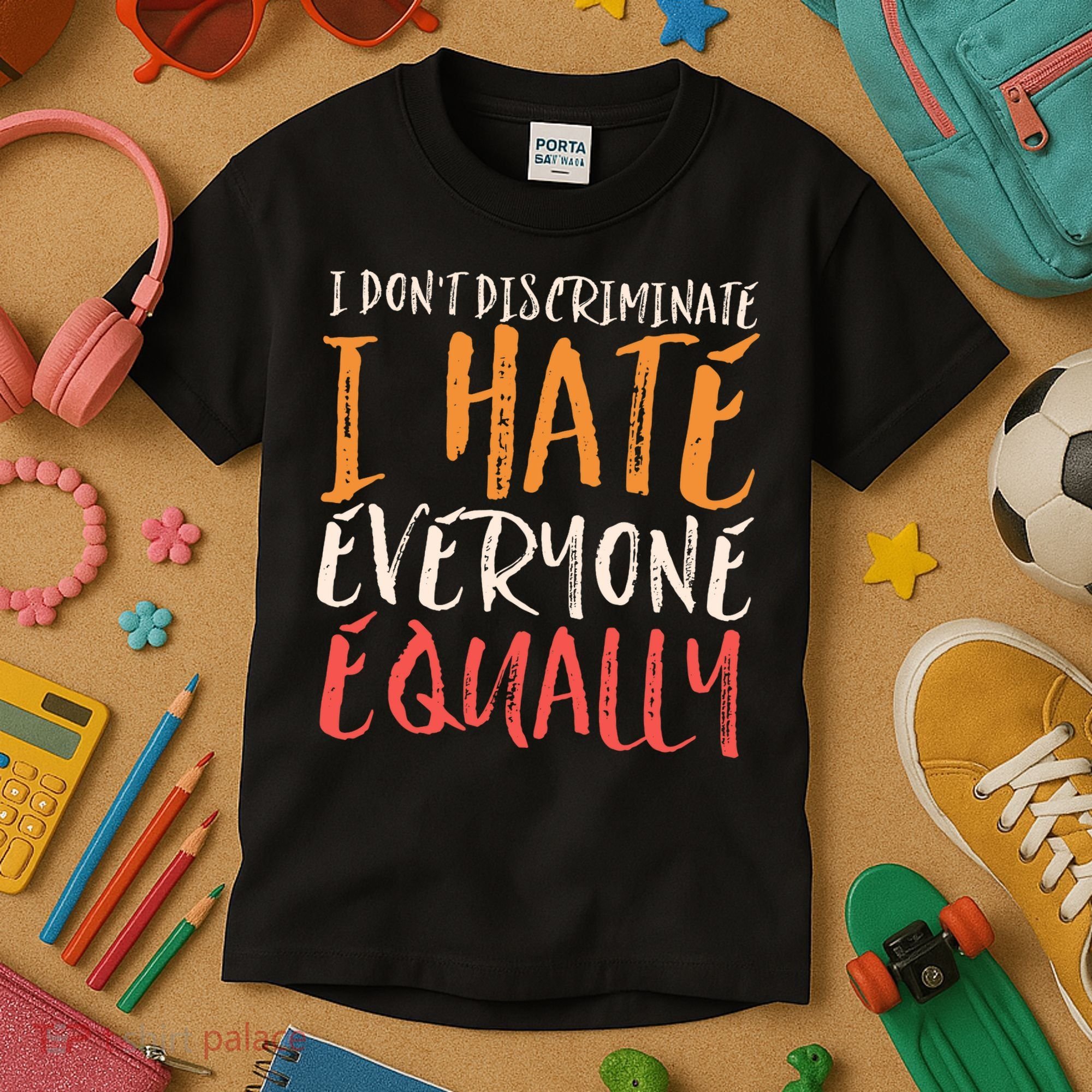 I Hate Everyone Equally I Don't Discriminate Funny Sarcastic Kids T-Shirt