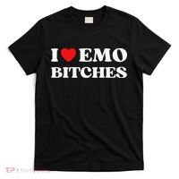 I Heart Emo Bitches Funny Quote Red Heart Emo Style T-Shirt thumb 0