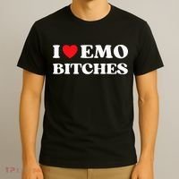 I Heart Emo Bitches Funny Quote Red Heart Emo Style T-Shirt thumb 3