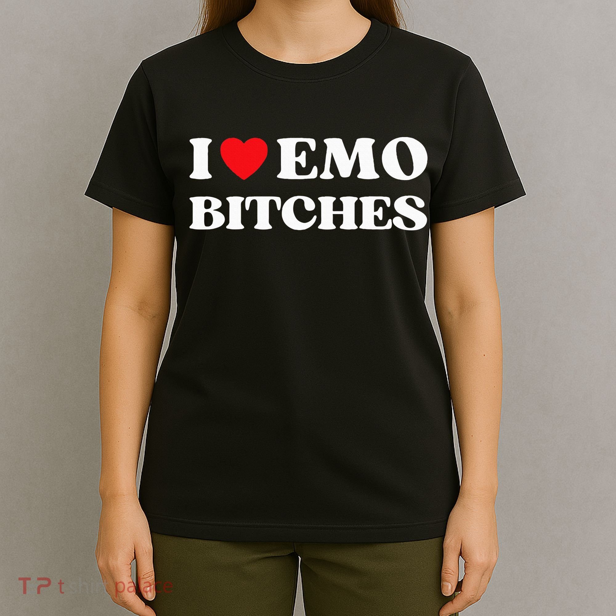 I Heart Emo Bitches Funny Quote Red Heart Emo Style T-Shirt