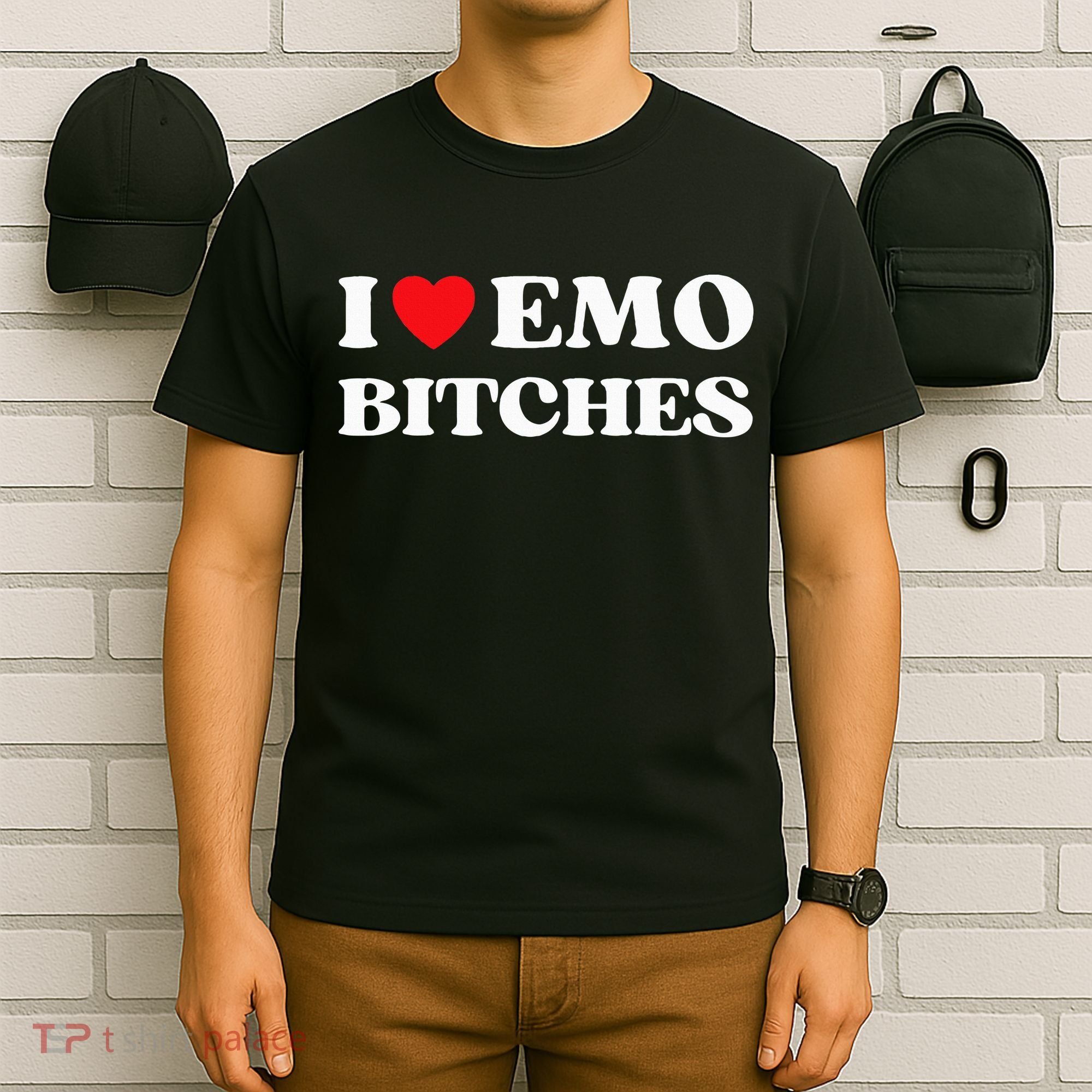 I Heart Emo Bitches Funny Quote Red Heart Emo Style T-Shirt